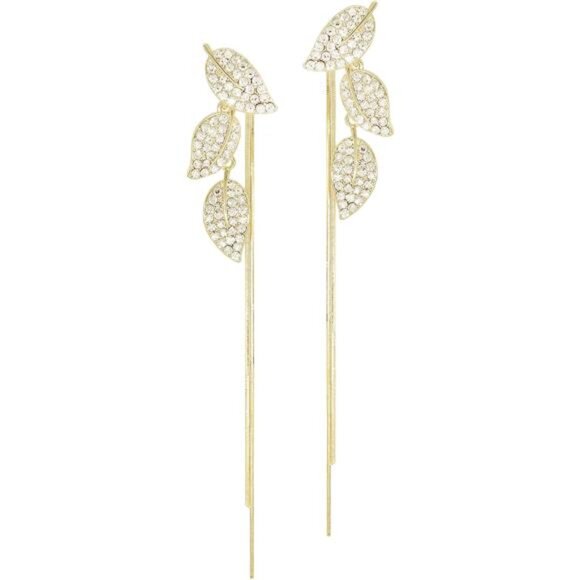 Long Gold Threader Tassel Earrings Dainty Rhinestone Crystal Butterfly Heart - Picture 7 of 7